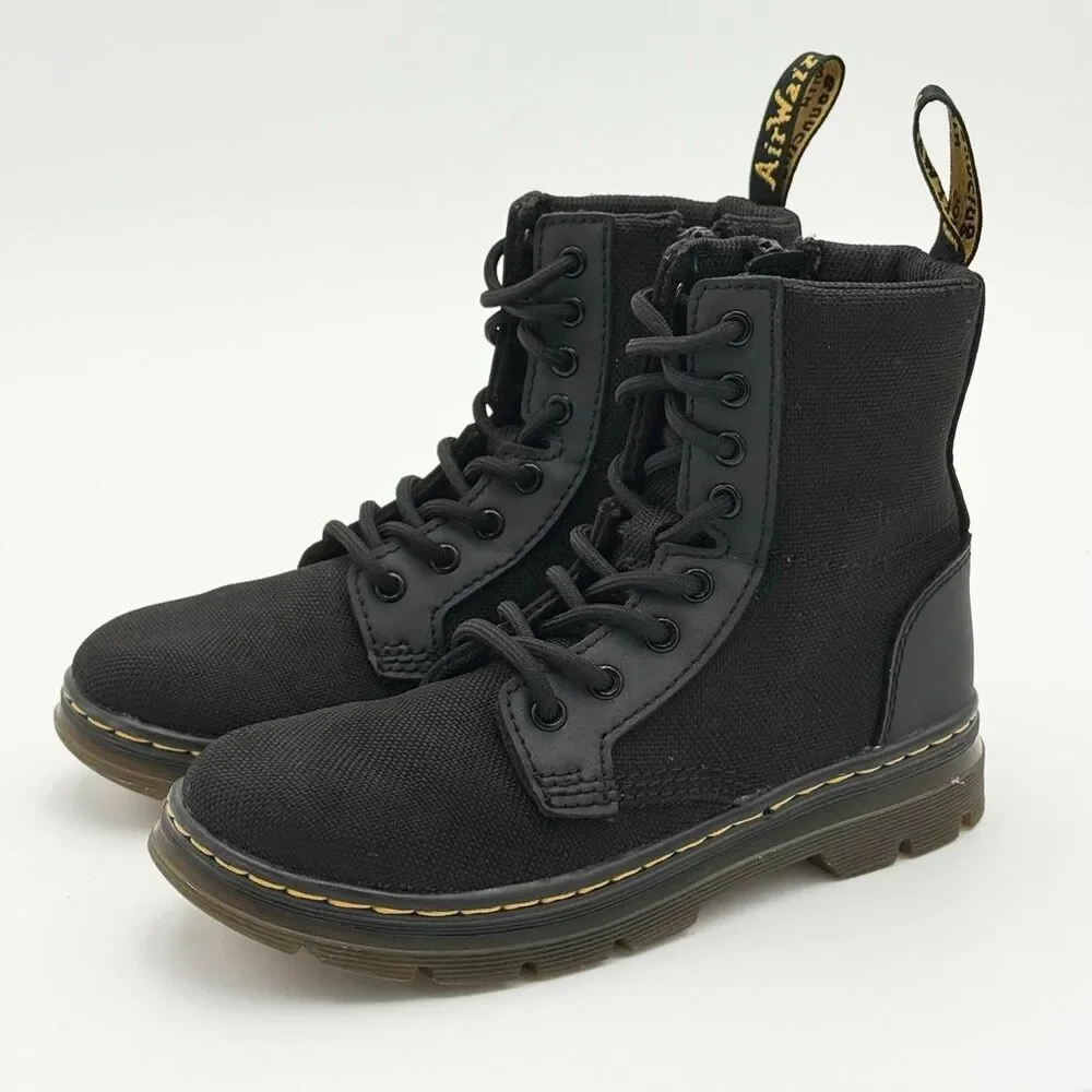 Dr. Martens Docs Combs Junior Boots Side Zip Canvas and Leather Lace Up - Kids U